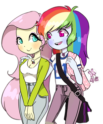 Size: 2236x2683 | Tagged: safe, artist:chibicmps, imported from derpibooru, fluttershy, rainbow dash, human, equestria girls, female, flutterdash, lesbian, shipping, smiling