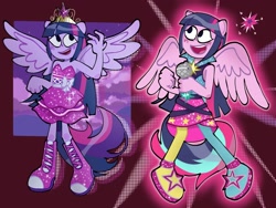 Size: 2000x1500 | Tagged: safe, artist:justinsert_name, imported from derpibooru, twilight sparkle, alicorn, human, equestria girls, clothes, crown, female, i can't believe it's not garybaldor, jewelry, microphone, my little pony equestria girls, my little pony equestria girls: rainbow rocks, ponied up, regalia, solo, solo female, twilight sparkle (alicorn)