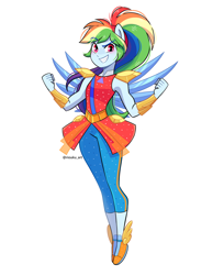 Size: 1024x1252 | Tagged: safe, artist:riouku, imported from derpibooru, rainbow dash, human, equestria girls, alternate hairstyle, blushing, commission, crystal guardian, cute, dashabetes, female, looking at you, my little pony equestria girls: legend of everfree, ponied up, ponytail, simple background, smiling, solo, white background