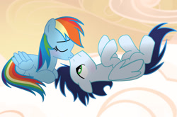 Size: 1280x844 | Tagged: safe, artist:soarindasher10, imported from derpibooru, rainbow dash, soarin', pegasus, pony, female, kiss on the lips, kissing, male, mare, shipping, soarindash, stallion, straight