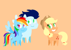 Size: 3553x2499 | Tagged: safe, anonymous artist, derpibooru exclusive, imported from derpibooru, applejack, rainbow dash, soarin', earth pony, pegasus, pony, series:soarindash relationship, series:soarindash romantic tales, blushing, female, male, mare, pointy ponies, shipping, smiling, soarindash, stallion, straight