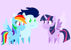 Size: 3553x2499 | Tagged: safe, anonymous artist, derpibooru exclusive, imported from derpibooru, rainbow dash, soarin', twilight sparkle, alicorn, pegasus, pony, series:soarindash relationship, series:soarindash romantic tales, female, looking at each other, looking at someone, male, mare, pointy ponies, shipping, smiling, smiling at each other, soarindash, stallion, straight, twilight sparkle (alicorn)