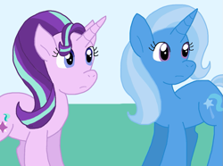 Size: 1191x888 | Tagged: safe, artist:cmara, imported from derpibooru, starlight glimmer, trixie, unicorn, duo, duo female, female, horn