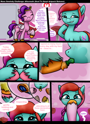 Size: 3800x5250 | Tagged: safe, artist:littlenaughtypony, imported from derpibooru, pipp petals, earth pony, pegasus, pony, art pack:hoof to heart, comic:mane smelody aftermath, art pack, blushing, brush, comic, dialogue, female, fetish, frog (hoof), g5, hoof fetish, hoof polish, jazz hooves, mare, tail, underhoof