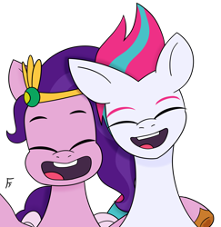 Size: 3944x4060 | Tagged: safe, artist:frownfactory, imported from derpibooru, pipp petals, zipp storm, pegasus, pony, duo, duo female, eyes closed, female, g5, open mouth, open smile, royal sisters (g5), siblings, sisters, smiling