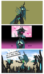 Size: 1889x3174 | Tagged: safe, artist:petalierre, imported from derpibooru, queen chrysalis, changeling, changeling queen, nymph, pony, bipedal, blushing, butt, comic, cute, cutealis, cuteling, dialogue, eyes closed, female, frown, gritted teeth, hug, mommy chrissy, open mouth, plot, scared, shivering, smiling, teeth, weapons-grade cute, wide eyes