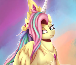 Size: 1681x1450 | Tagged: safe, artist:equestrian-downfall, imported from derpibooru, fluttershy, pegasus, pony, horse play, clothes, cosplay, costume, fake horn, female, mare, my little pony, shylestia, smiling, solo