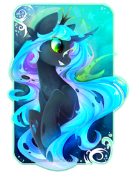 Size: 1889x2486 | Tagged: safe, artist:koveliana, imported from derpibooru, queen chrysalis, changeling, changeling queen, chromatic aberration, color porn, female, solo