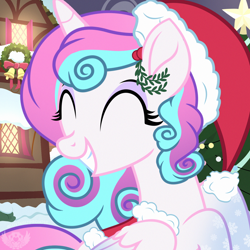 Size: 2000x2000 | Tagged: safe, artist:lovinglypromise, imported from derpibooru, oc, oc:lovely promise, alicorn, pony, christmas, eyes closed, female, hat, holiday, mare, santa hat, solo