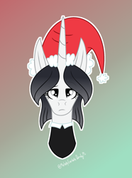 Size: 1601x2155 | Tagged: safe, artist:darbypop1, imported from derpibooru, oc, oc:friday the 13th, pony, unicorn, christmas, female, hat, holiday, horn, mare, santa hat, solo