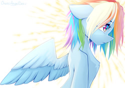 Size: 1323x935 | Tagged: safe, artist:chaosangeldesu, imported from derpibooru, rainbow dash, pegasus, pony, solo, spread wings, standing, wings