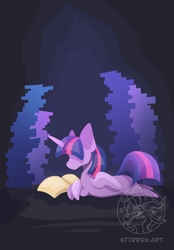 Size: 1640x2360 | Tagged: safe, artist:stirren, imported from derpibooru, twilight sparkle, alicorn, pony, book, chibi, crossed legs, lying down, pile of books, reading, smol, twilight sparkle (alicorn)