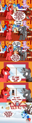 Size: 1280x4914 | Tagged: safe, artist:jasperpie, imported from derpibooru, oc, oc:andrew bluefilm, oc:angel of speed, oc:casper cake, oc:jasper pie, oc:michael awdry, oc:naeruiih, oc:night mist, oc:sawa dusk, giraffe, hippogriff, candy, candy cane, cellphone, cowboy hat, derby (hat), female, fez, food, frozen, glasses, hat, hearth's warming decorations, magic, magic aura, male, mistletoe, oc x oc, phone, pie's pizzeria, pie's pizzeria (ponyville), ponyville, shipping, snow, snowbound, straight, tree