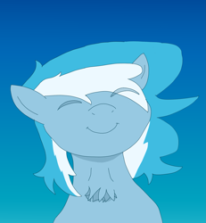 Size: 2115x2285 | Tagged: safe, artist:kraft, imported from twibooru, oc, oc only, oc:moraine terminus, earth pony, bust, earth pony oc, eyes closed, gradient background, image, multicolored hair, multicolored mane, png, smiling, solo