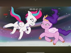 Size: 2732x2048 | Tagged: safe, imported from derpibooru, screencap, pipp petals, zipp storm, pegasus, pony, leak, spoiler:g5, spoiler:my little pony: tell your tale, spoiler:tyts02e25, behind the scenes, chubby, duo, falling, female, folded wings, g5, hey foal sister, mare, my little pony: tell your tale, physique difference, pipp is chubby, royal sisters (g5), siblings, sisters, slender, thin, unshorn fetlocks, wings, zipp is skinny