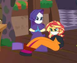 Size: 6933x5669 | Tagged: safe, artist:cartoonmasterv3, imported from derpibooru, rarity, sunset shimmer, human, equestria girls, advent calendar, bondage, bound and gagged, christmas, christmas 2024, clothes, dress, gag, gown, holiday, humanized, long dress, long skirt, skirt, tied up, victorian, victorian dress, victorian rarity