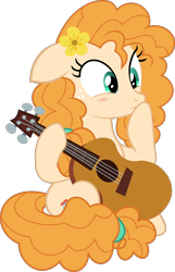 Size: 1290x2002 | Tagged: safe, artist:themixelfan, imported from derpibooru, pear butter, earth pony, pony, the perfect pear, blushing, female, guitar, mare, musical instrument, my little pony, simple background, solo, transparent background, vector