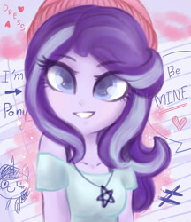 Size: 1106x1280 | Tagged: safe, artist:dressella, imported from derpibooru, starlight glimmer, human, equestria girls, art, awesome, beautiful, cool, female, hat, heart, looking at you, pentagram, pretty, smiling, solo