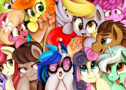 Size: 2560x1835 | Tagged: safe, artist:shivall, imported from derpibooru, berry punch, berryshine, bon bon, carrot top, daisy, derpy hooves, dj pon-3, doctor whooves, flower wishes, golden harvest, lyra heartstrings, octavia melody, roseluck, sweetie drops, time turner, vinyl scratch, earth pony, pegasus, pony, unicorn, slice of life (episode), the lost treasure of griffonstone, background pony, cute, derpabetes, female, horn, male, mare, my little pony, stallion