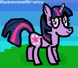 Size: 618x540 | Tagged: safe, artist:awesomebrony, twilight sparkle, pony, unicorn, female, looking at you, mare, pixel art, pixelated, smiling, solo, standing, stylistic suck, unicorn twilight