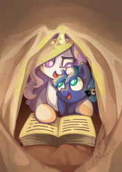 Size: 2059x2912 | Tagged: safe, artist:erica693992, imported from derpibooru, princess celestia, princess luna, alicorn, pony, blanket fort, book, cute, female, filly, filly luna, foal, s1 luna, siblings, sisters, woona, younger