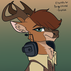 Size: 3000x3000 | Tagged: safe, artist:brainiac, imported from derpibooru, oc, oc:redwood, deer, antlers, christmas, deer oc, ear fluff, headphones, headset, holiday, male, non-pony oc, solo, text