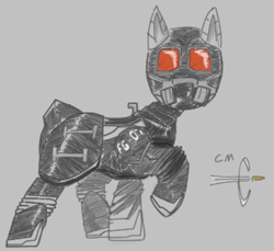 Size: 764x701 | Tagged: safe, artist:otl crafts, imported from derpibooru, oc, oc only, oc:supersonic, bat pony, pony, fallout equestria, adaptive combat suit, alternate universe, armor, bullet, respirator, solo, weapon rack