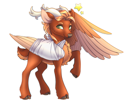 Size: 3122x2511 | Tagged: safe, artist:byefella, imported from derpibooru, oc, oc:leafy skies, deer, deer pony, original species, peryton, antlers, bandage, broken bone, broken wing, cast, cloven hooves, colored hooves, colored wings, commission, deerified, freckles, hooves, injured, nonbinary, one wing out, short tail, sling, species swap, stag, tail, wings