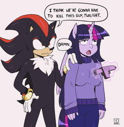 Size: 1120x1148 | Tagged: safe, artist:traupa, imported from derpibooru, twilight sparkle, alicorn, anthro, hedgehog, i think we're gonna have to kill this guy, meme, shadow the hedgehog, sonic the hedgehog (series), twilight sparkle (alicorn)