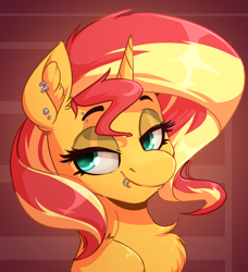 Size: 2076x2272 | Tagged: safe, artist:witchtaunter, imported from derpibooru, sunset shimmer, pony, unicorn, commission, female, horn, mare, piercing