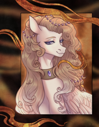 Size: 1674x2160 | Tagged: safe, artist:a-lin, imported from derpibooru, oc, oc only, pegasus, pony, bust, commission, female, jewelry, looking at you, mare, solo, ych result