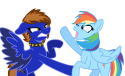 Size: 1151x699 | Tagged: safe, anonymous artist, imported from derpibooru, rainbow dash, oc, oc:emna tempest, pegasus, .svg available, aggressive, angry, base used, choker, duo, female, fight, gritted teeth, mare, show accurate, shrunken pupils, simple background, spiked choker, spread wings, svg, teeth, transparent background, vector, wings