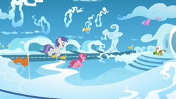 Size: 1366x768 | Tagged: safe, imported from derpibooru, screencap, cupid (g4), gilda, mango dash, pinkie feather, sweet pop, tornado bolt, pony, the lost treasure of griffonstone, my little pony