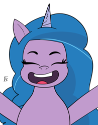 Size: 2733x3508 | Tagged: safe, artist:frownfactory, imported from derpibooru, izzy moonbow, unicorn, eyes closed, g5, horn, open mouth, simple background, transparent background