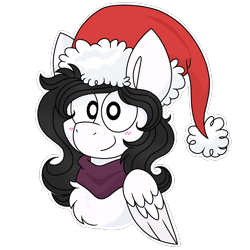 Size: 3000x3000 | Tagged: safe, artist:nordicgoat, imported from derpibooru, oc, oc only, oc:dream weaver, blushing, bust, christmas, clothes, hat, holiday, long hair, male, portrait, santa hat, scarf, simple background, smiling, stallion, transparent background