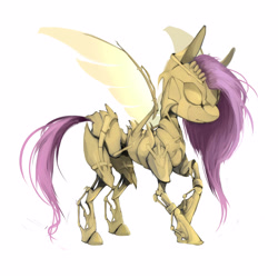 Size: 3000x3000 | Tagged: safe, artist:katemaximova, imported from derpibooru, fluttershy, pegasus, pony, robot, robot pony, alternate design, female, simple background, solo, steampunk, white background