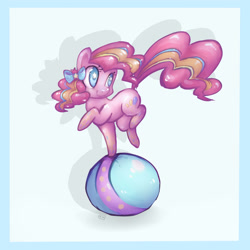 Size: 3000x3000 | Tagged: safe, artist:katemaximova, imported from derpibooru, pinkie pie, earth pony, pony, season 4, ball, bow, female, hair bow, mare, my little pony, rainbow power, solo