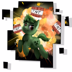 Size: 3000x3000 | Tagged: safe, artist:katemaximova, imported from derpibooru, earth pony, pony, 2014, creeper, crossover, explosives, high res, male, minecraft, ponified, simple background, solo, tnt, white background