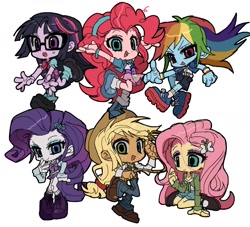 Size: 1599x1450 | Tagged: safe, artist:jwnn_, imported from derpibooru, applejack, fluttershy, pinkie pie, rainbow dash, rarity, sci-twi, twilight sparkle, equestria girls, applejack's hat, boots, clothes, cowboy hat, denim, eyeshadow, female, flats, glasses, hat, jeans, lasso, makeup, mane six, open mouth, pants, rope, shirt, shoes, simple background, skirt, sneakers, socks, t-shirt, white background