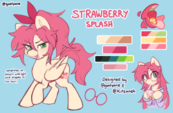 Size: 2000x1300 | Tagged: safe, artist:cuiicie, imported from derpibooru, oc, oc only, oc:strawberry splash, pegasus, female, reference sheet