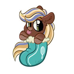 Size: 2048x2048 | Tagged: safe, artist:cupute, imported from derpibooru, earth pony, horse, pony, :p, big ears, blonde, blonde hair, blue hair, blue stripes, brown coat, cheap, chibi, christmas, christmas stocking, clothes, colored hooves, commission, ear fluff, eyebrows, eyeshadow, female, fluffy hair, gradient hooves, gradient muzzle, hair streaks, hair stripe, holiday, hooves, long hair, long mane, looking at you, makeup, mare, multicolored hair, multicolored mane, pink eyeshadow, pink hooves, png, shoes, simple background, solo, stripes, tennis racket, tied mane, tilly (wild manes), tongue out, transparent background, wild manes, ych result, yellow hair, yellow mane