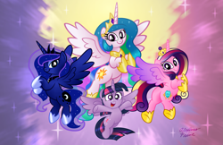 Size: 3045x1970 | Tagged: safe, artist:aleximusprime, imported from derpibooru, princess cadance, princess celestia, princess luna, twilight sparkle, alicorn, pony, alicorn tetrarchy, butt, cute, cutedance, cutelestia, female, flying, lunabetes, mare, plot, twiabetes, twilight sparkle (alicorn)