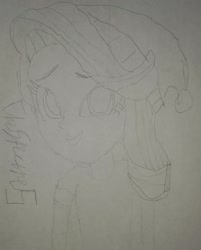 Size: 1028x1280 | Tagged: safe, artist:the spectres, derpibooru exclusive, imported from derpibooru, starlight glimmer, human, equestria girls, christmas, female, hat, holiday, pencil drawing, santa hat, sketch, smiling, solo, traditional art