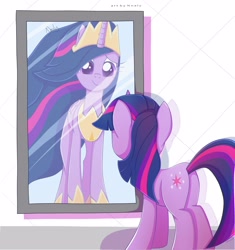 Size: 3000x3190 | Tagged: safe, artist:nnaly, imported from derpibooru, twilight sparkle, alicorn, pony, unicorn, the last problem, butt, female, horn, mare, mirror, my little pony, older, older twilight, older twilight sparkle (alicorn), plot, princess twilight 2.0, reflection, solo, tall, twibutt, twilight sparkle (alicorn), unicorn twilight