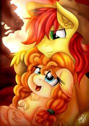 Size: 2059x2912 | Tagged: safe, artist:ebonyinkstone, imported from derpibooru, bright mac, pear butter, earth pony, pony, the perfect pear, applejack's parents, brightbutter, cowboy hat, female, hat, husband and wife, male, mare, my little pony, open mouth, shipping, signature, stallion, stetson, straight