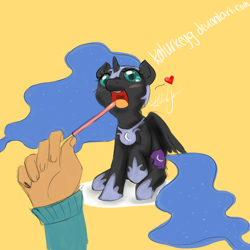 Size: 1650x1650 | Tagged: safe, artist:katurkeyg, imported from derpibooru, nightmare moon, human, blushing, cute, feeding, female, food, heart, micro, moonabetes, pocky