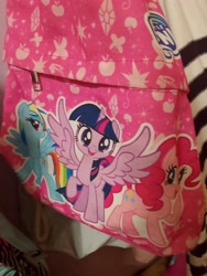 Size: 3120x4160 | Tagged: safe, imported from derpibooru, pinkie pie, rainbow dash, twilight sparkle, alicorn, butterfly, earth pony, insect, pegasus, pony, apple, balloon, diamond, food, horn, irl, laughing, logo, looking at you, merchandise, my little pony logo, official, open mouth, open smile, photo, rainbow dash's cutie mark, raised hoof, smiling, smiling at you, smirk, spread wings, standing, stars, twilight sparkle (alicorn), twilight sparkle's cutie mark, walking, wings, zipper