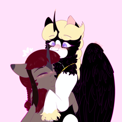 Size: 4096x4096 | Tagged: safe, imported from derpibooru, oc, oc only, oc:dakota samsa, oc:queen shadow flower, alicorn, pony, unicorn, alicorn oc, cuddling, horn, oc x oc, shipping, unicorn oc, wings