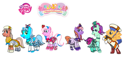 Size: 1920x1080 | Tagged: safe, artist:omegaridersangou, imported from derpibooru, cotton candy (g3), flash sentry, slugger, starbeam, twinkle twirl, pegasus, pony, unicorn, clothes, cosplay, costume, cute, female, g1, g1 to g4, g3, g3 adorabeam, g3 cottondorable, g3 to g4, generation leap, glorybetes, group, horn, loop-de-la, loop-de-la (unicorn), loopdelabetes, mare, pegasus starbeam, precure, pretty cure, quintet, race swap, simple background, together, twinkledorable, white background, wonderful precure