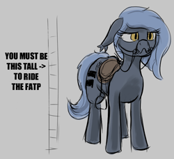 Size: 660x601 | Tagged: safe, artist:barhandar, imported from twibooru, oc, oc only, oc:panne, bat pony, pony, colored sketch, equal cutie mark, equalized, female, floppy ears, gray background, height scale, image, large butt, lidded eyes, mare, old art, png, pouting, saddle, shitposting, simple background, sketch, tack